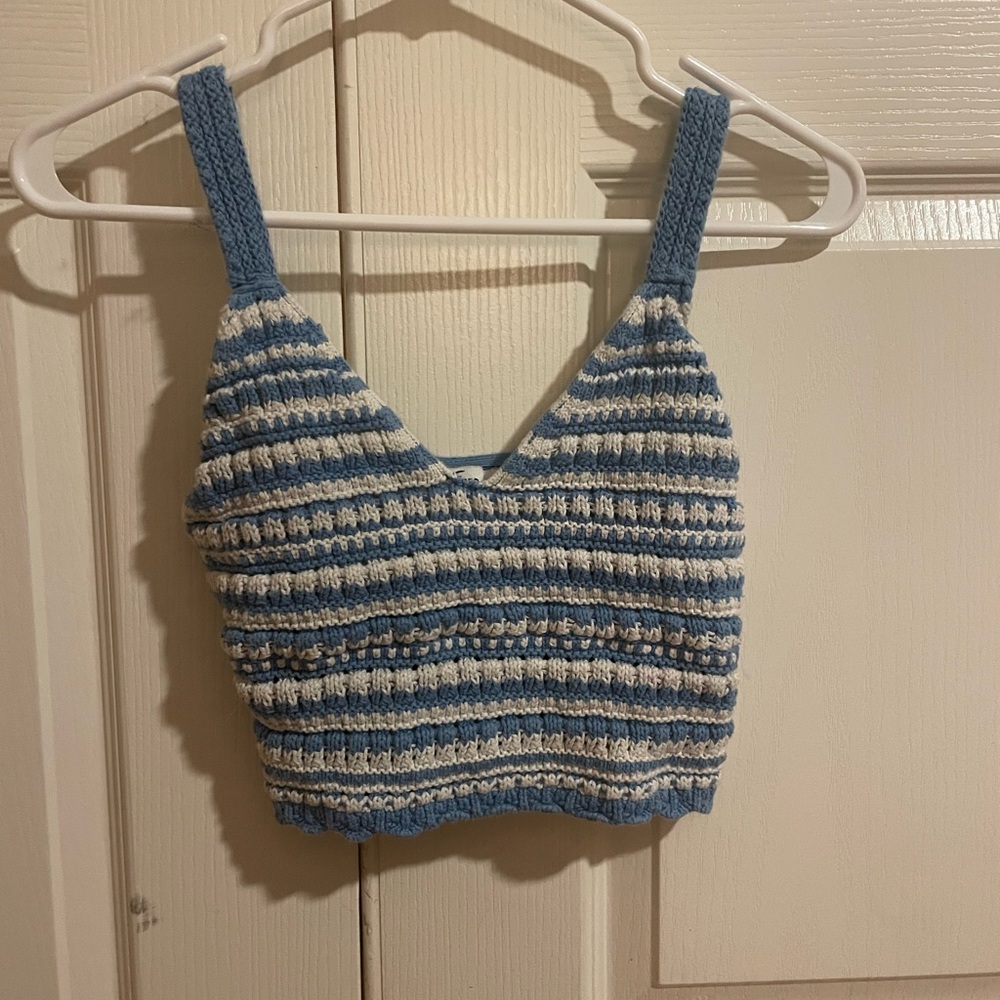Hollister Blue and White Knit Crop Top